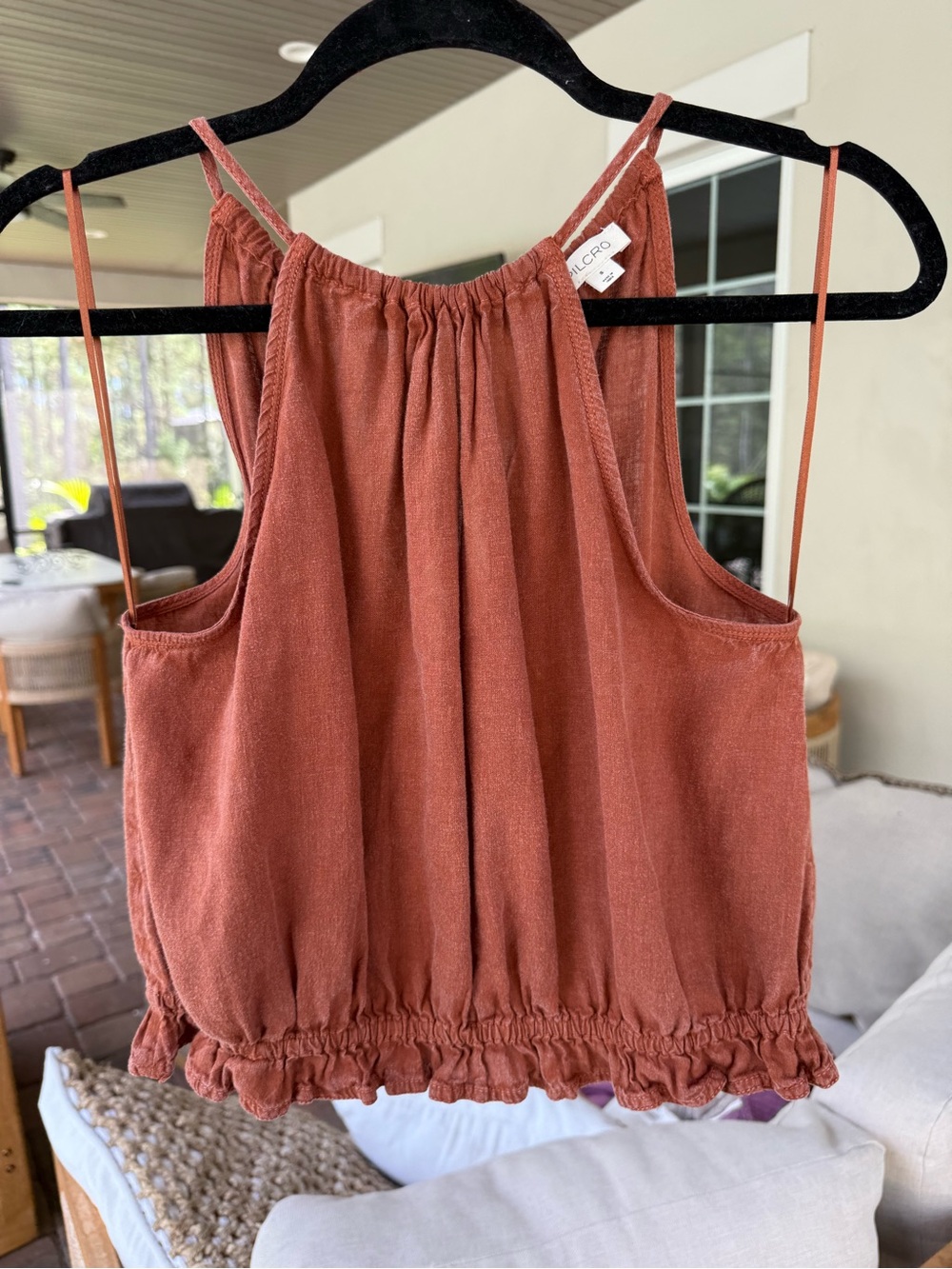 Pilcro Anthropologie Rust Orange Smocked Hem Halter Tank